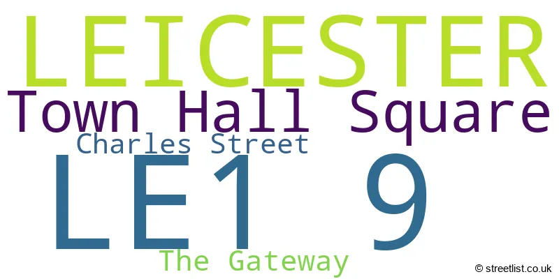 A word cloud for the LE1 9 postcode